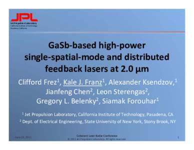 Jet Propulsion Laboratory / Photonics / Laser / Table Mountain Observatory / Pasadena /  California / Interband cascade laser