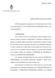 ResoluciónMinisterio de Educación BUENOS AIRES, 20 de diciembre de 2001