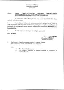 Government of Pakistan Ministry of Commerce (Islamabad) Subject: