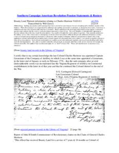 Southern Campaign American Revolution Pension Statements & Rosters Bounty Land Warrant information relating to Charles Harrison VAS1411 Transcribed by Will Graves vsl 2VA[removed]
