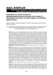 AACL BIOFLUX Aquaculture, Aquarium, Conservation & Legislation International Journal of the Bioflux Society Evaluation on acute toxicity of tetrabuthylammonium bromide ionic liquid at