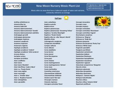 New Moon Nursery Mesic Plant List  P: , F: www.newmoonnursery.com