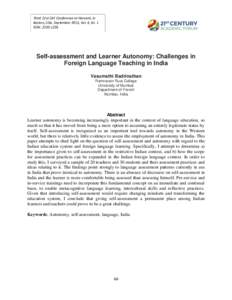 Third 21st CAF Conference at Harvard, in Boston, USA. September 2015, Vol. 6, Nr. 1 ISSN: Self-assessment and Learner Autonomy: Challenges in Foreign Language Teaching in India
