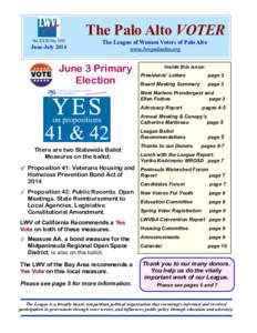 The Palo Alto VOTER Vol. XXIX No. VIII June-JulyThe League of Women Voters of Palo Alto