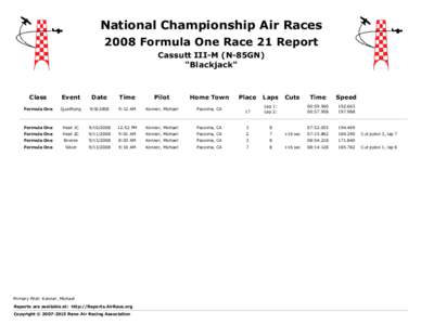 National Championship Air Races 2008 Formula One Race 21 Report Cassutt III-M (N-85GN) 