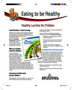 Healthy Lunches for Children Good Nutrition = Good Learning Children want lunches that taste good and keep them full, and parents want a healthy meal for their growing, active children. Children learn and focus better wh