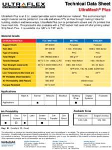 Technical Data Sheet UltraMesh® Plus UltraMesh Plus is an 8 oz. coated polyester scrim mesh banner material. This economical light weight material can be printed on one side and allows 37% air-flow through making it ide