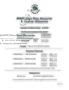 NVDTC Class Fees, Discounts & Voucher Allowances Standard 6-Week Class $One Discount Accepted per Class Session Junior Handler (17 and under) Senior Handler (60 and over)