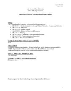 Agenda Item VI-A June 6, 2018 Lake County Office of Education Office of the Superintendent