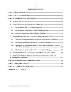 i TABLE OF CONTENTS PART I - STATEMENT OF FACTS .......................................................................................... 1 PART II - QUESTIONS IN ISSUE...................................................