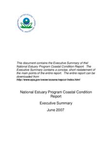 National Estuary Program Coastal Condition Report, NEP CCR - Executive Summary