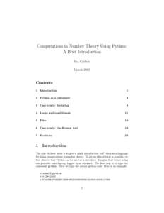 Computations in Number Theory Using Python: A Brief Introduction Jim Carlson March[removed]Contents
