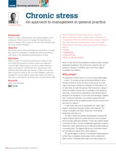 Growing epidemics  Chronic stress Christopher Hogan  An approach to management in general practice