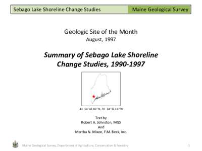 Sebago Lake Shoreline Change Studies  Maine Geological Survey Geologic Site of the Month August, 1997