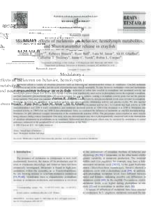 Brain Research – 262 www.elsevier.com/locate/brainres Research report  Modulatory effects of melatonin on behavior, hemolymph metabolites,