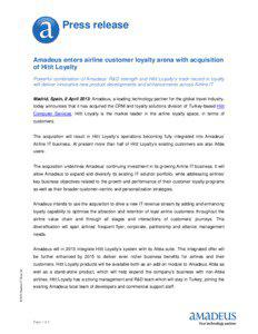 Press release  Amadeus enters airline customer loyalty arena with acquisition