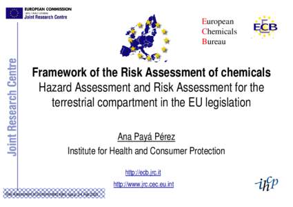 European Chemicals Bureau Framework of the Risk Assessment of chemicals Hazard Assessment and Risk Assessment for the