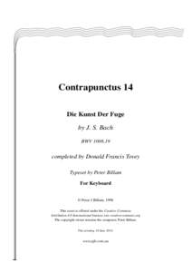 Contrapunctus 14 Die Kunst Der Fuge by J. S. Bach BWV 1008,19  completed by Donald Francis Tovey