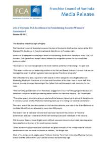 Microsoft Word - FCA MR 2011 FCA Excellence in Franchising Awards