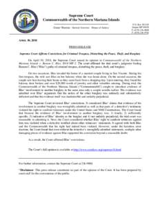 Supreme Court Commonwealth of the Northern Mariana Islands Guma’ Hustisia · Iimwal Aweewe · House of Justice P.O. BoxSaipan MP 96950