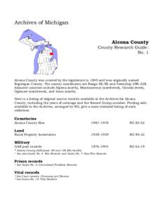 Archives of Michigan Alcona County County Research Guide: No. 1