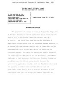 Case 1:14-mj[removed]JMF Document 11 Filed[removed]Page 1 of 21  UNITED STATES DISTRICT COURT FOR THE DISTRICT OF COLUMBIA _____________________________ )