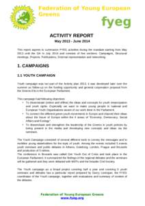 Federation of Young European Greens fyeg  ACTIVITY REPORT