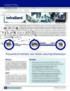 InfraGard InfraGard is a partnership between the FBI and members of the private sector. The InfraGard program provides a vehicle for seamless public-private collaboration with government that expedites the timely exchang