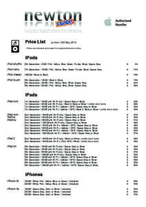 Price List  as from 12th May 2014
