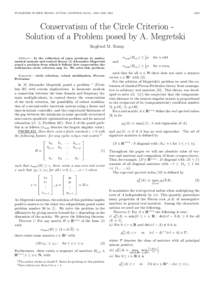 PUBLISHED IN IEEE TRANS. AUTOM. CONTROL 46(10): 1605–1608, Conservatism of the Circle Criterion Solution of a Problem posed by A. Megretski Siegfried M. Rump