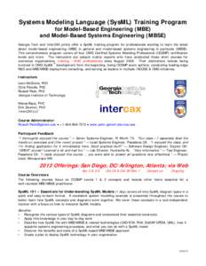 Systems Modeling Language (SysML) Training for MBE/MBSE