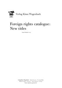 Verlag Klaus Wagenbach  Foreign rights catalogue: New titles