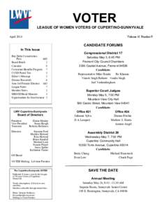VOTER LEAGUE OF WOMEN VOTERS OF CUPERTINO-SUNNYVALE Volume 41 Number 9 April 2014