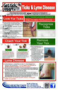 Ticks that may cause Lyme Disease can be found throughout Leeds, Grenville and Lanark Counties. It is important to protect yourself. Look For Ticks When you return from being outdoors, check yourself for ticks (include a