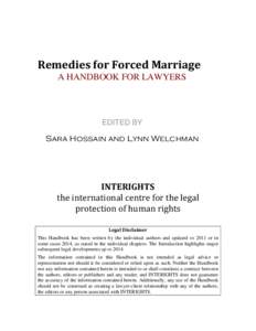 Remedies for Forced Marriage A HANDBOOK FOR LAWYERS EDITED BY  Sara Hossain and Lynn Welchman