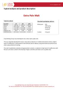 Typical analysis and product description  Extra Pale Malt Typical analysis Parameter Moisture