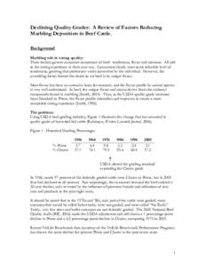 Declining Quality Grades: A Review of Factors Reducing Marbling Deposition in Beef Cattle. Background Marbling role in eating quality: Three factors govern consumer acceptance of beef: tenderness, flavor and juiciness. A