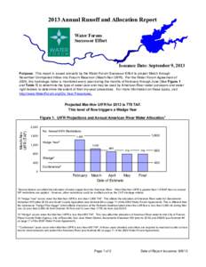 2013 Annual Runoff and Allocation Report Water Forum Successor Effort Issuance Date: September 9, 2013 Purpose: This report is issued annually by the Water Forum Successor Effort to project March through