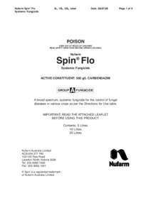 Nufarm Spin® Flo Systemic Fungicide 5L, 10L, 20L, label  Date: 