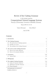 Review of the Cushing Grammar in the project seminar Computational Natural Language Systems Faculty of Technology, University of Bielefeld, Germany