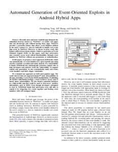 Automated Generation of Event-Oriented Exploits in Android Hybrid Apps Guangliang Yang, Jeff Huang, and Guofei Gu Texas A&M University {ygl, jeffhuang, guofei}@tamu.edu