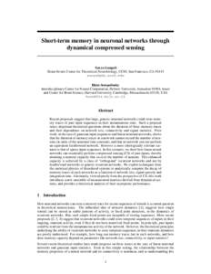 Short-term memory in neuronal networks through dynamical compressed sensing Surya Ganguli Sloan-Swartz Center for Theoretical Neurobiology, UCSF, San Francisco, CA 94143 