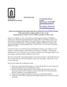 NEWS RELEASE North Texas Municipal Water District For Immediate Release Contact: