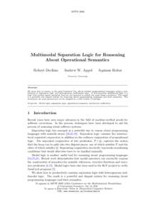 MFPSMultimodal Separation Logic for Reasoning About Operational Semantics Robert Dockins