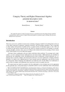 Category Theory and Higher Dimensional Algebra: potential descriptive tools in neuroscience∗ Timothy Porter†  Ronald Brown