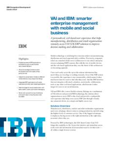 IBM Ecosystem Development Solution Brief IBM Collaboration Solutions  VAI and IBM: smarter