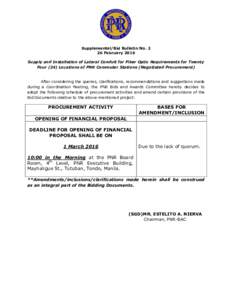 Supplemental/Bid Bulletin NoFebruary 2016 Supply and Installation of Lateral Conduit for Fiber Optic Requirements for Twenty Four (24) Locations of PNR Commuter Stations (Negotiated Procurement)  After considering