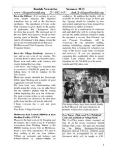 Beulah Newsletter Summer 2013 www.villageofbeulah.orgFrom the Editors: It is exciting to see so many people enjoying the upgraded waterfront area as well as the downtown