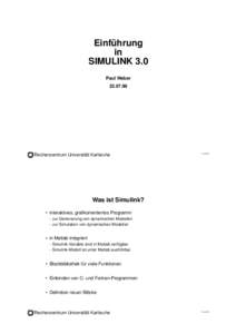 Einführung in SIMULINK 3.0 Paul Weber