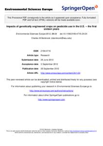 Environmental Sciences Europe This Provisional PDF corresponds to the article as it appeared upon acceptance. Fully formatted PDF and full text (HTML) versions will be made available soon. Impacts of genetically engineer
